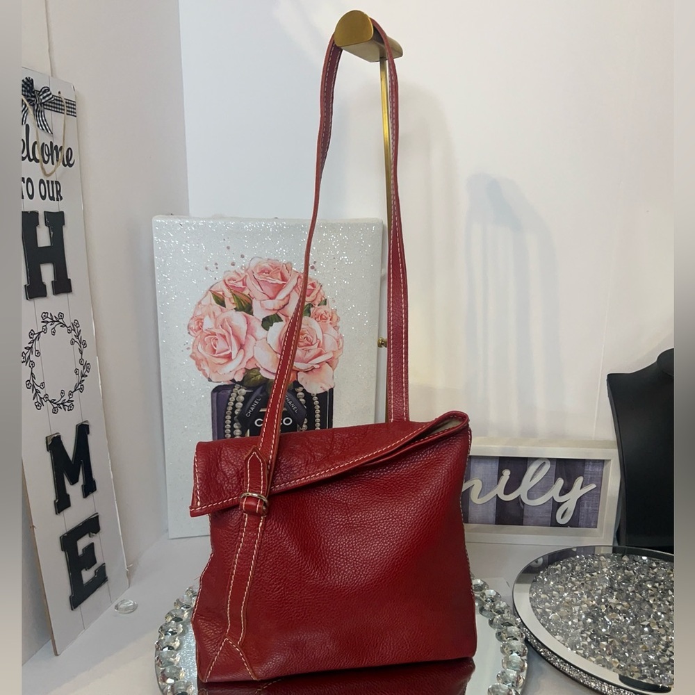ELISA Nepi Made in Italy Elegant Red real Leather Shoulder Bag